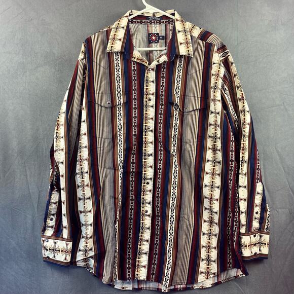 Vintage 90's Panhandle Slim Pearl Snap Shirt Men's XL Fair Isle USA Made Cowboy - Picture 1 of 12